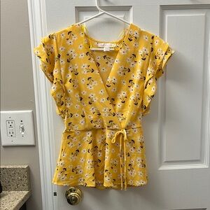 Floral Yellow Wrap Top